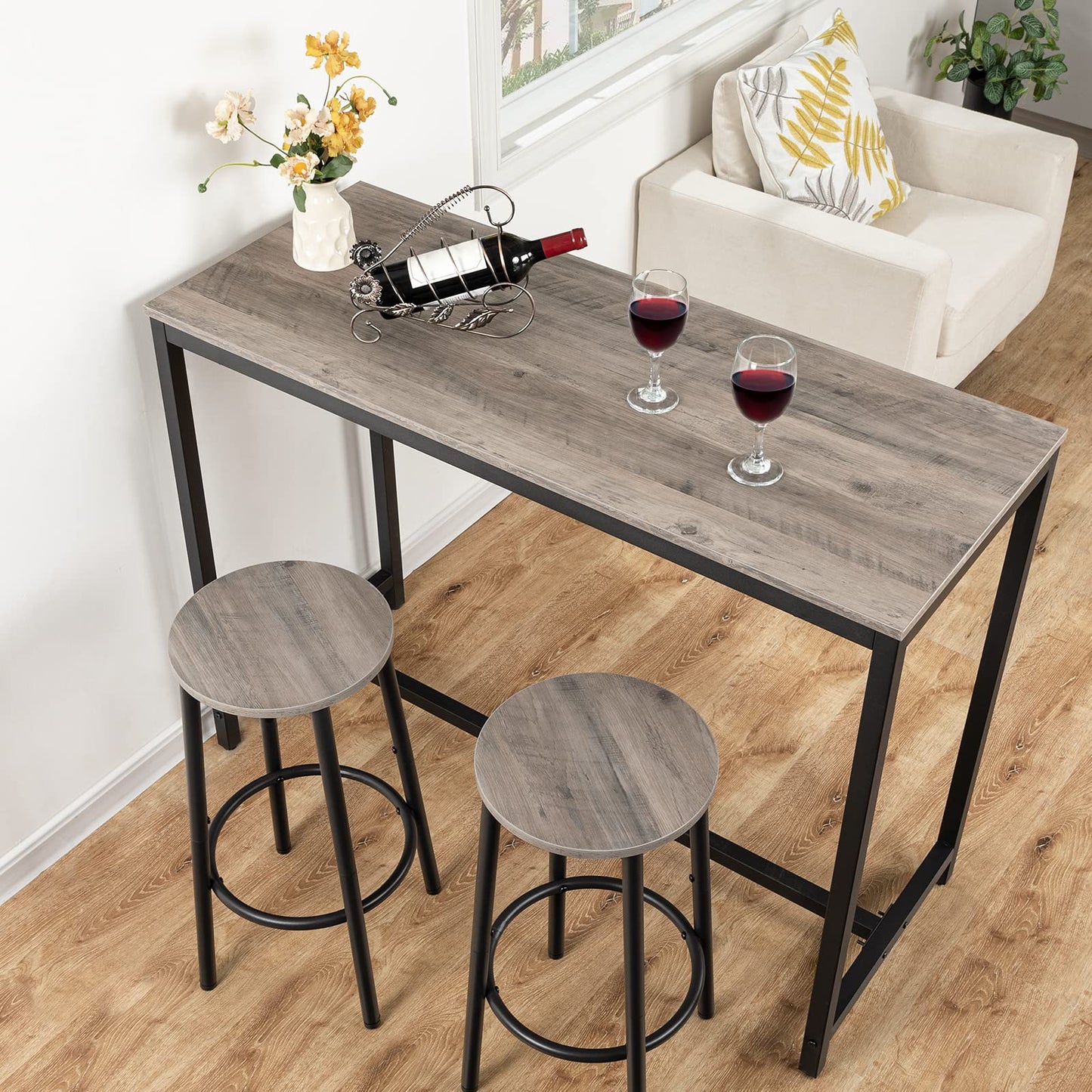 HOOBRO Greige Round Bar Stools with Footrests / 2PICS