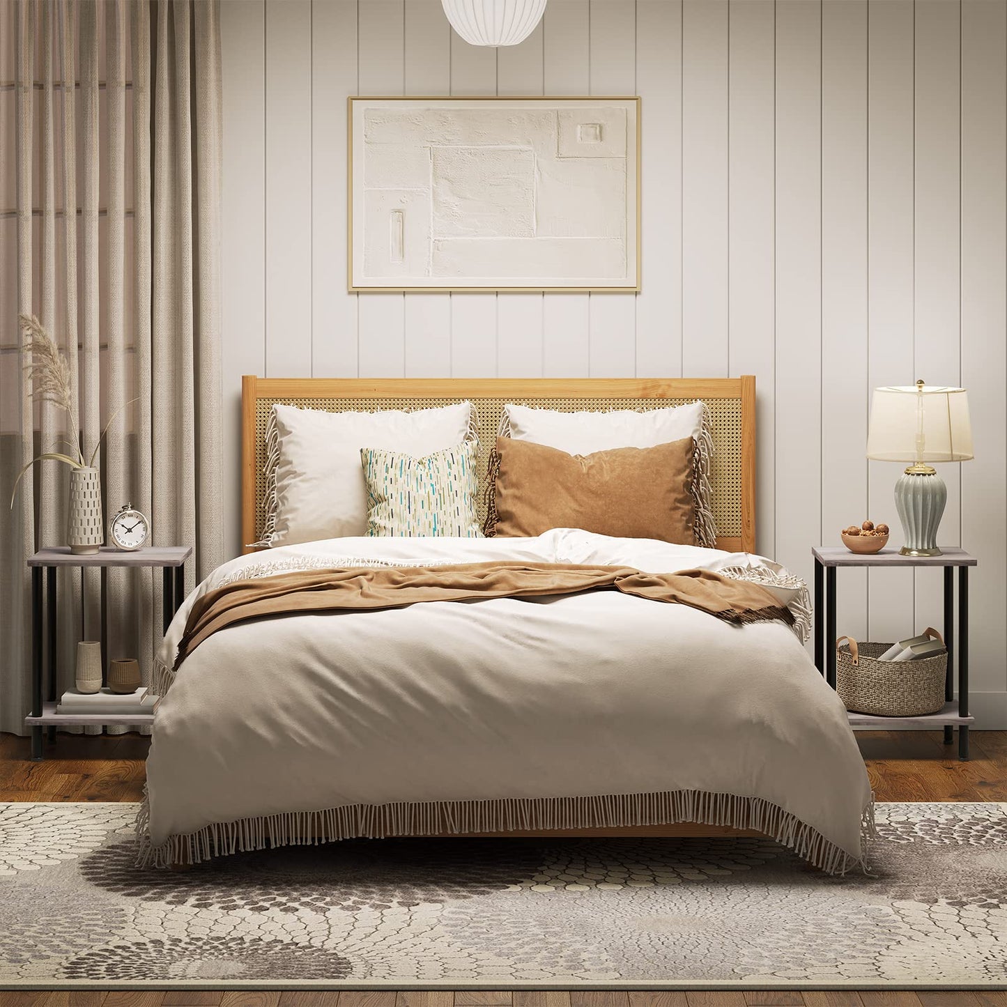 HOOBRO Greige Small Side Table with Double-Layer Storage Shelf