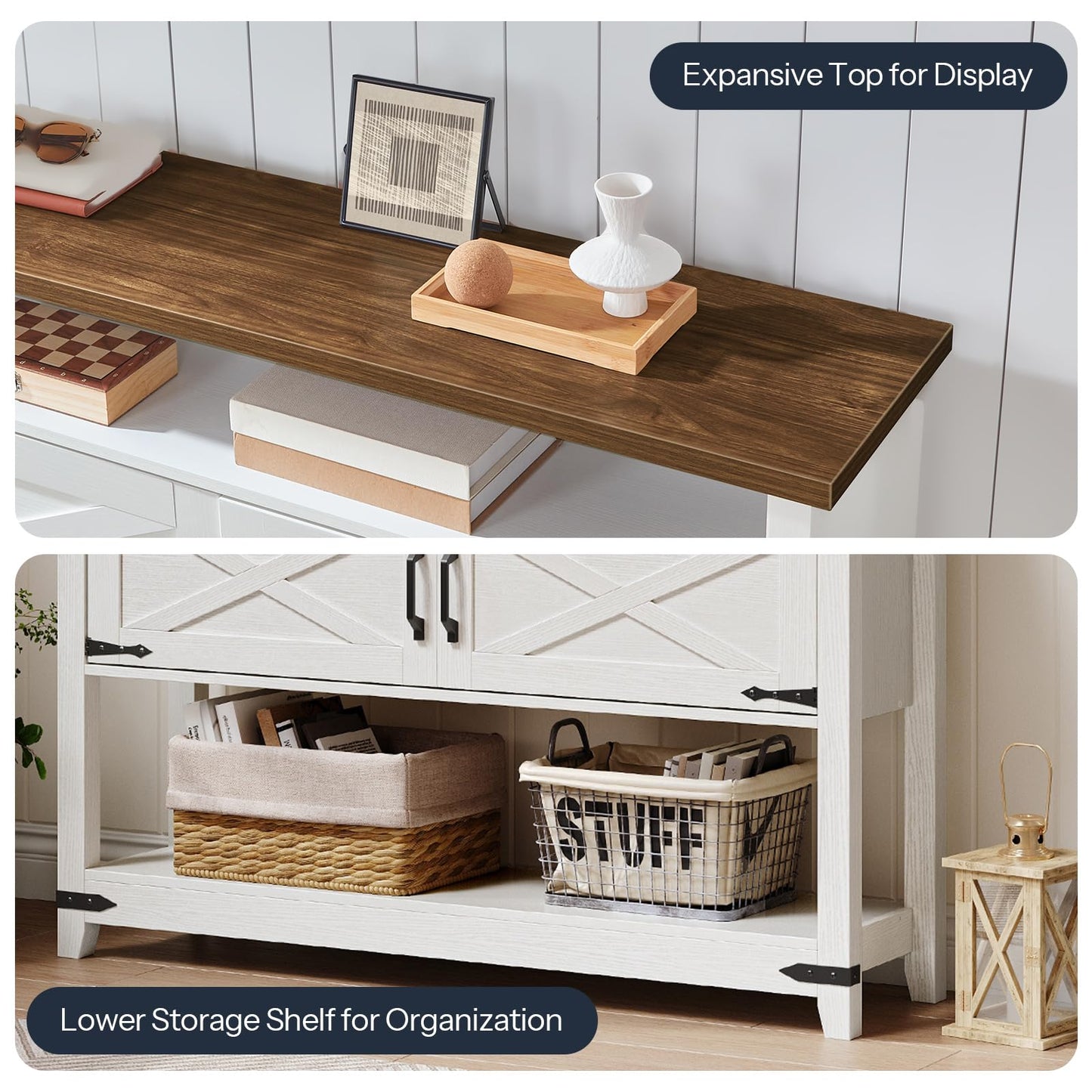 HOOBRO 47.2-inch Long Farmhouse Console Table with Storage