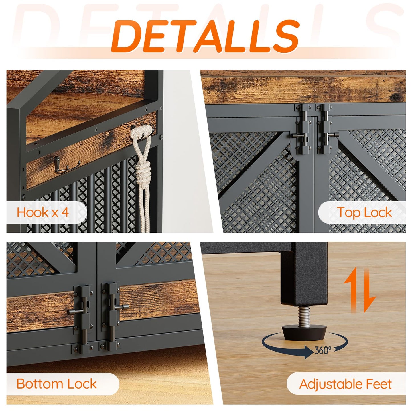 HOOBRO 43.3-inch Wooden Dog Crate Furniture with LED Light