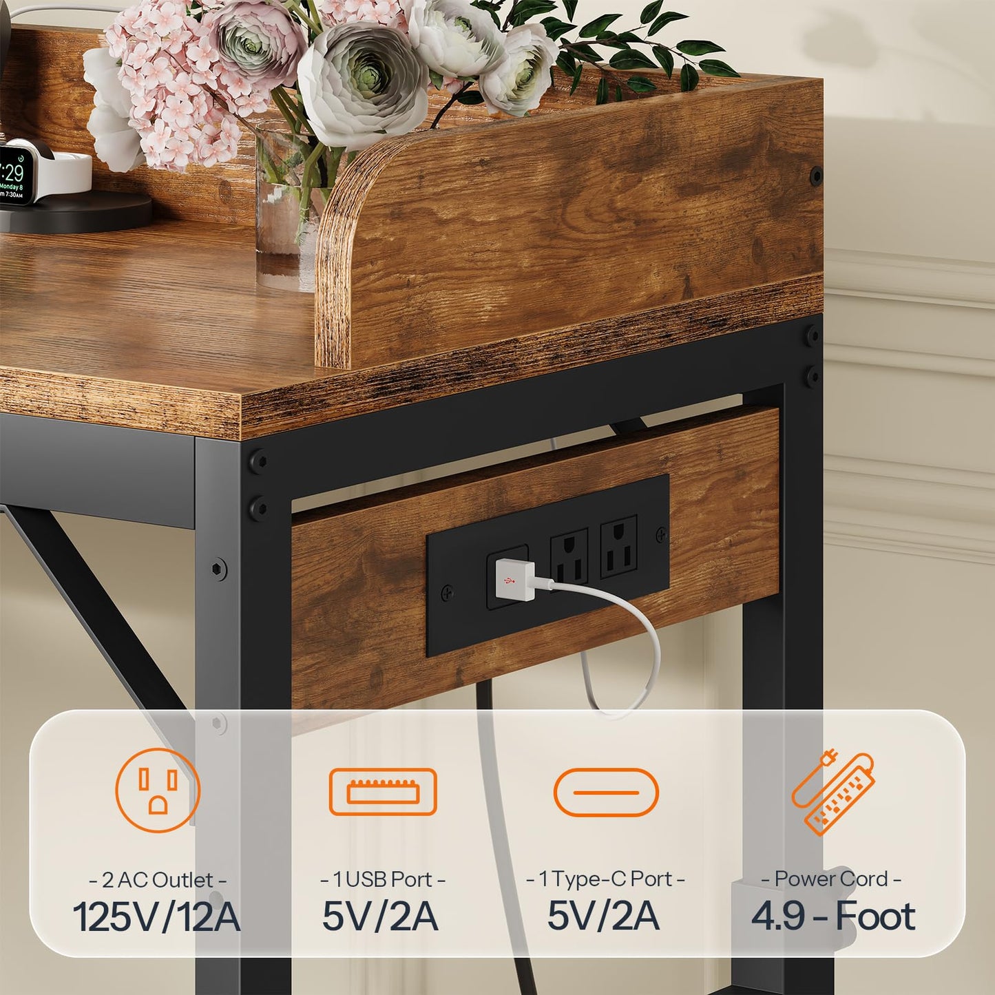 HOOBRO Height-Adjustable Bedside Table & Headboard Set with Wheels & Drawers & Charging Station