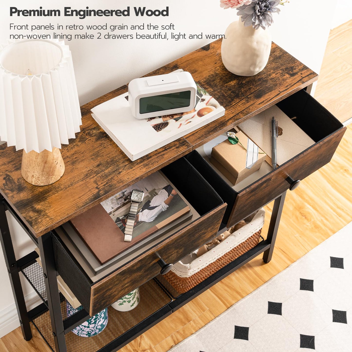 HOOBRO Narrow Console Table with Drawers for Entryway
