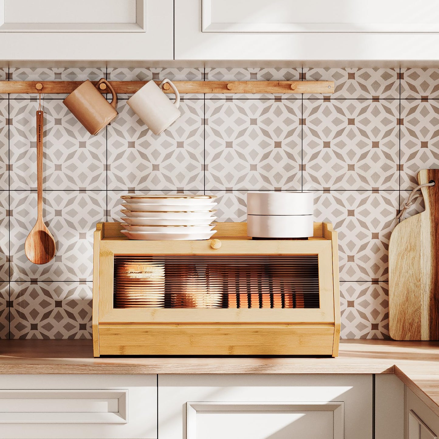 HOOBRO Bamboo Bread Box for Kitchen Countertop