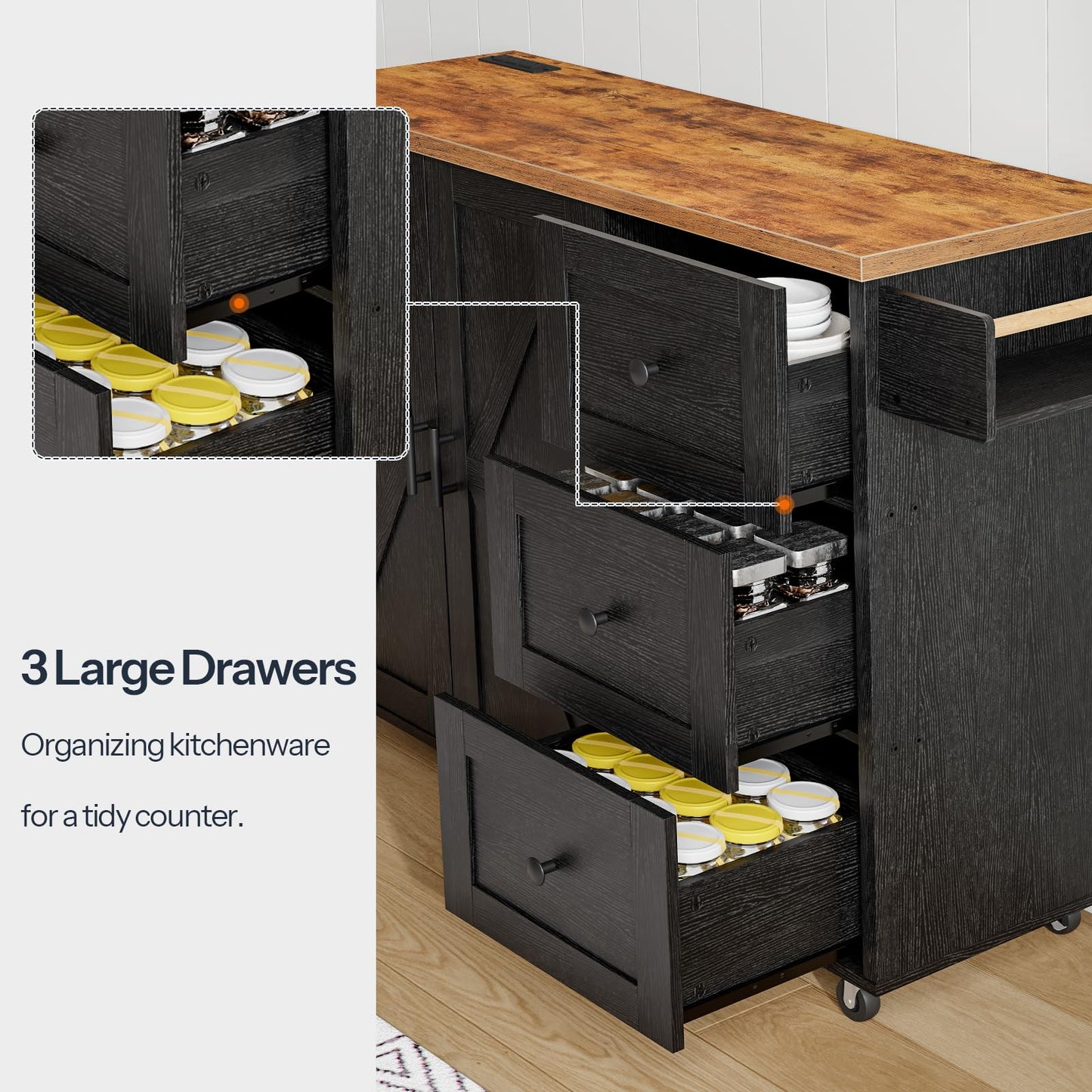HOOBRO Rolling Kitchen Island with Power Outlet