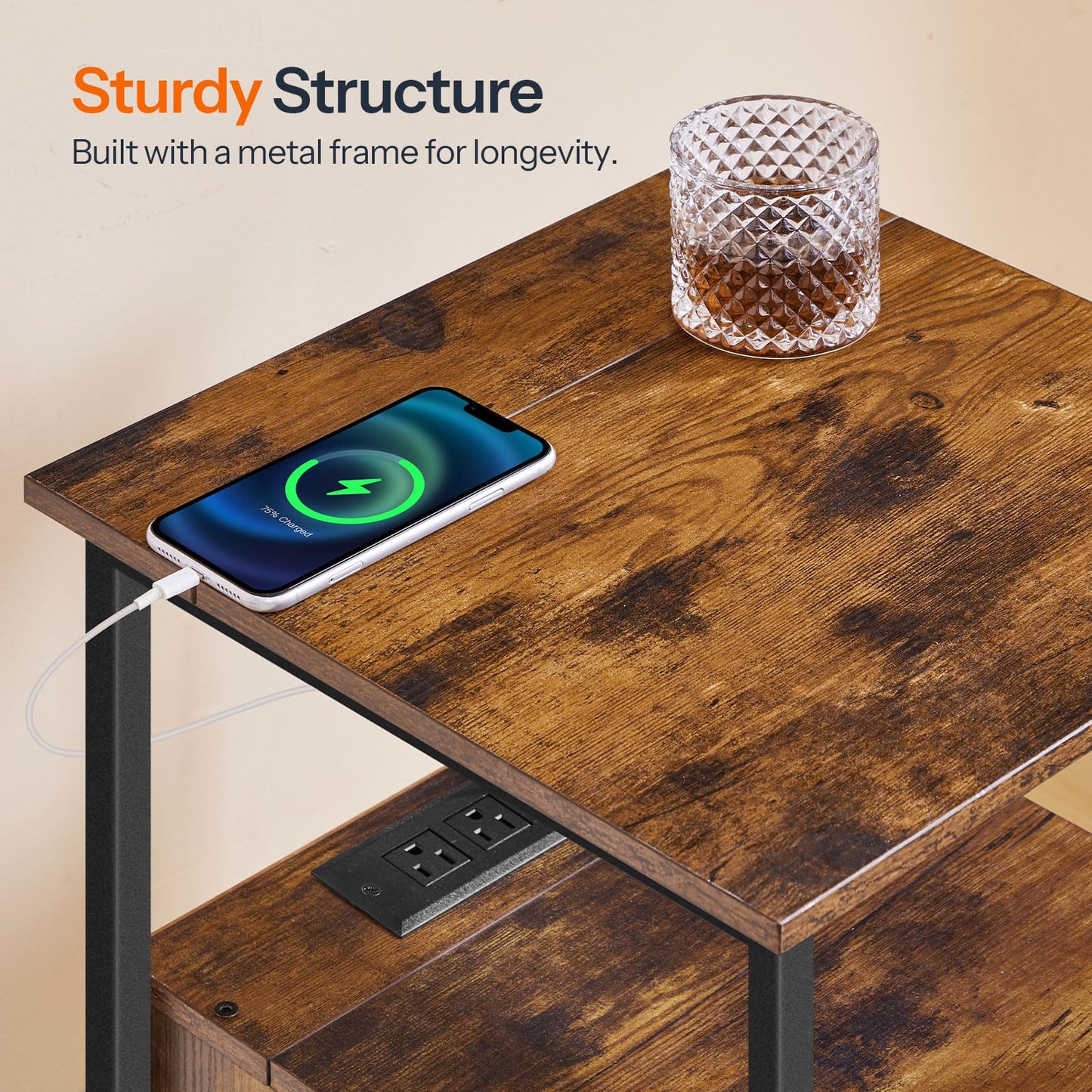 HOOBRO 2-Drawer Nightstands & End Tables with Charging Station / 2PICS