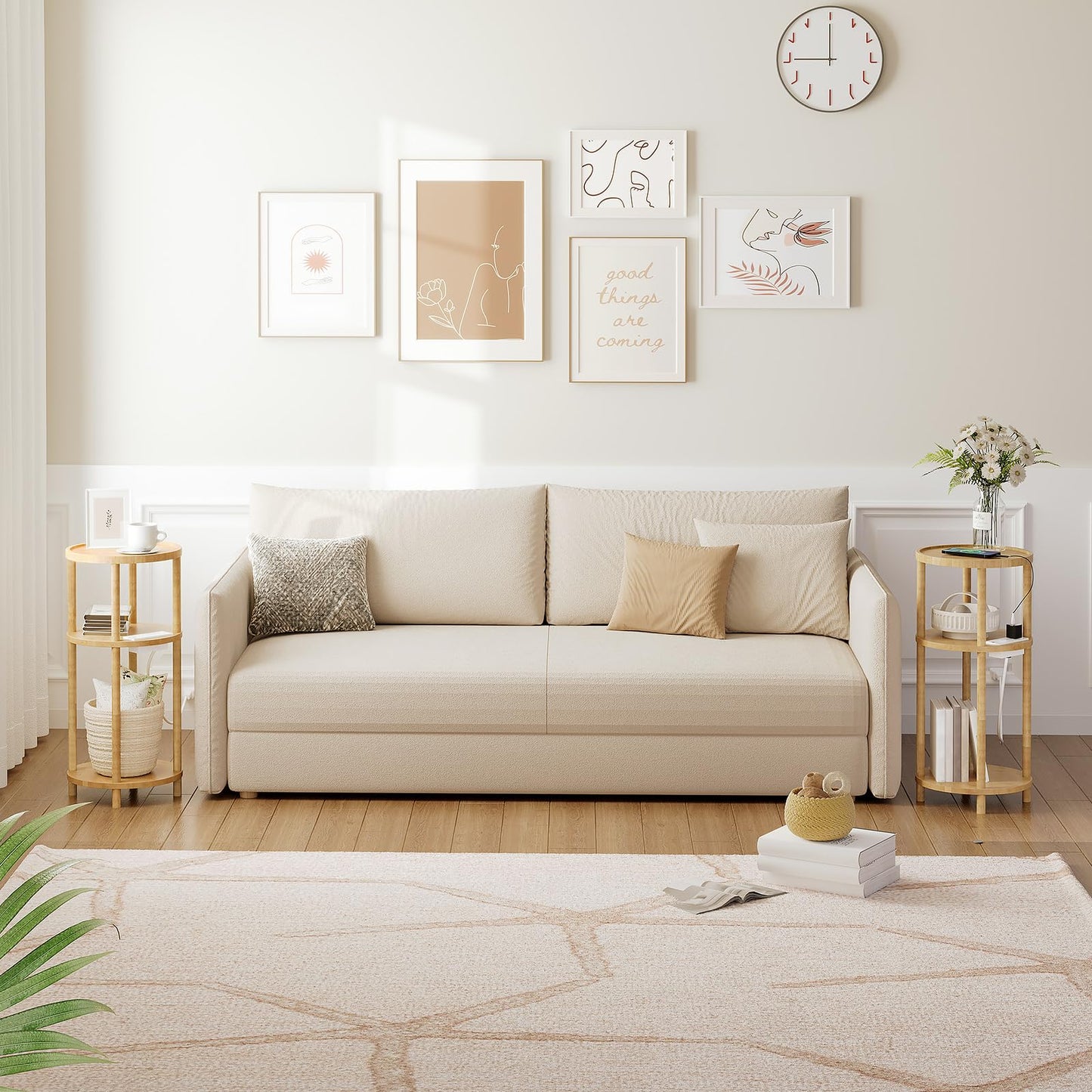 HOOBRO Three-Tier Small Round Side Table with Charging Station