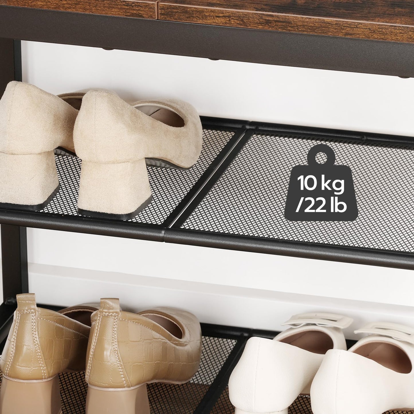 HOOBRO 3-Tier Industrial Shoe Rack with Mesh Shelves