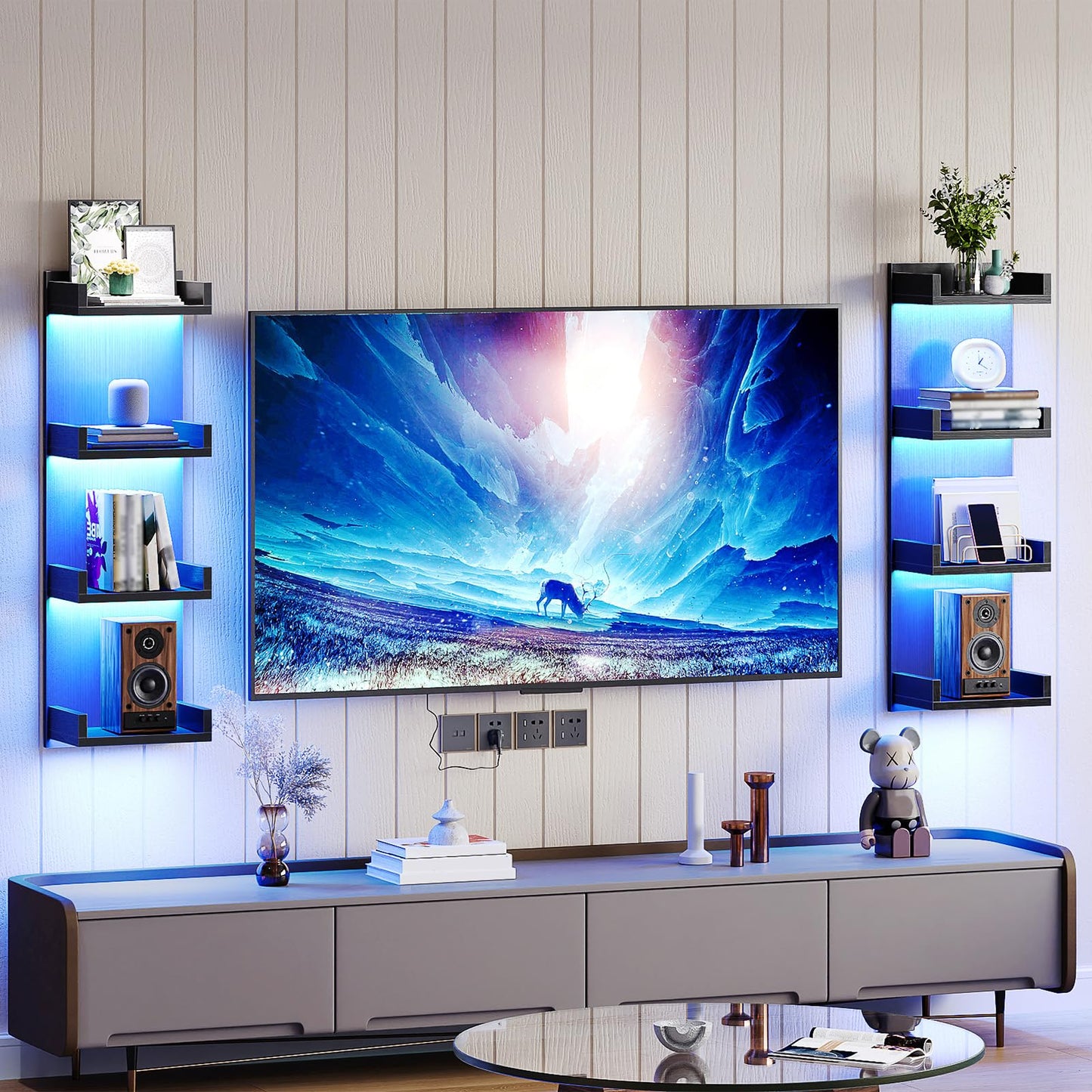 HOOBRO 4-Tier Floating Wall Shelves with LED Lights