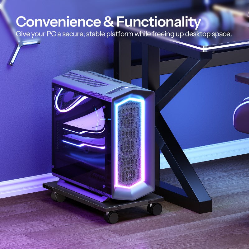 HOOBRO Mobile PC Stand, Ventilated Computer Tower Stand, PC Tower Holder with 4 Caster Wheels, CPU Holder Under Desk Fits Most Computer Host, for Office, Gamers