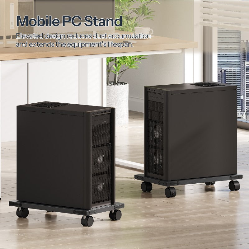HOOBRO Mobile PC Stand, Ventilated Computer Tower Stand, PC Tower Holder with 4 Caster Wheels, CPU Holder Under Desk Fits Most Computer Host, for Office, Gamers