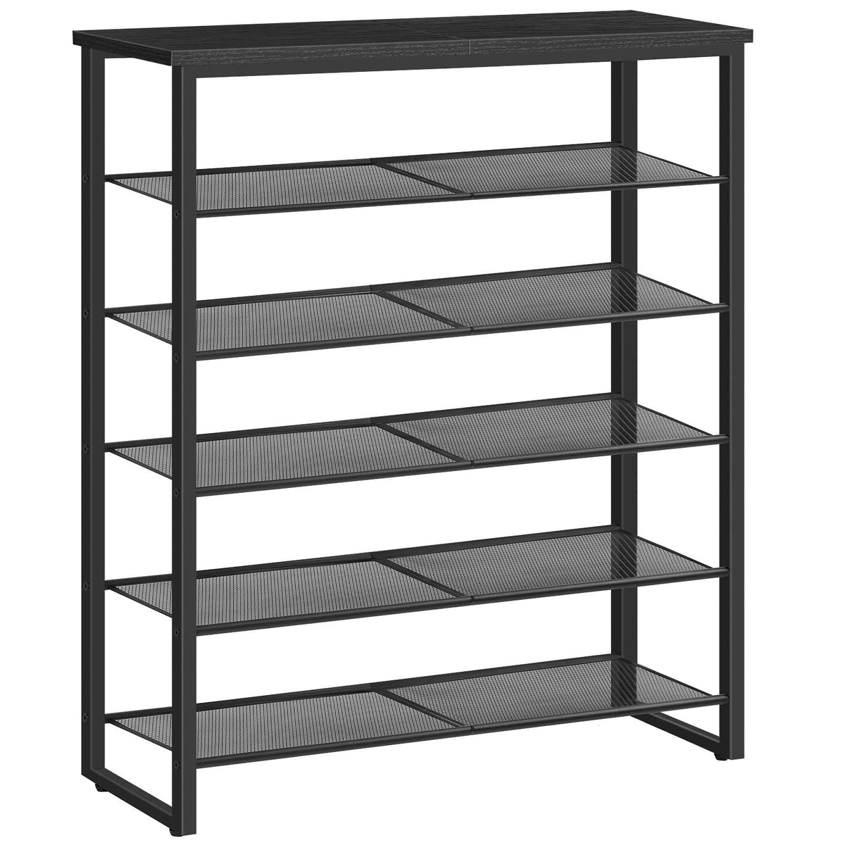 HOOBRO 6-Tier Metal Shoe Rack with Wood Top, Freestanding Entryway Organizer
