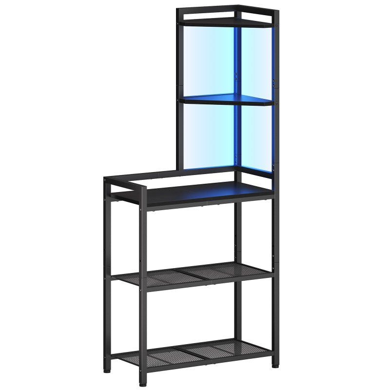 HOOBRO 5-Tier Corner Shelf Stand, Corner Shelf with LED Light, Corner Table with Bookshelf, Tall Storage Organizer Display Rack, for Small Spaces, Living Room, Office, Entryway