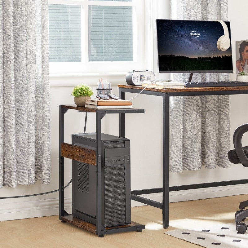 HOOBRO Computer Tower Stand, PC Stand with Charging Station, 2-Tier PC Tower Stand with Locking Caster Wheels, CPU Stand Fits Most PCs, PC Stand for Floor, for Home Office