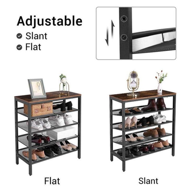HOOBRO Shoe Rack, 5-Tier Shoe Storage Unit Flat & Slant Adjustable Shoe Organizer Shelf for 16 Pairs, Durable and Stable, for Entryway, Hallway, Closet, Dorm Room, Industrial