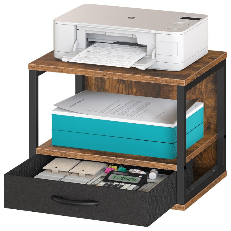 HOOBRO 2-Tier Desktop Printer Stand with Drawer, Under-Desk Printer Table with Storage Shelf, for Home Office, Kitchen, Fax Machine, Scanner