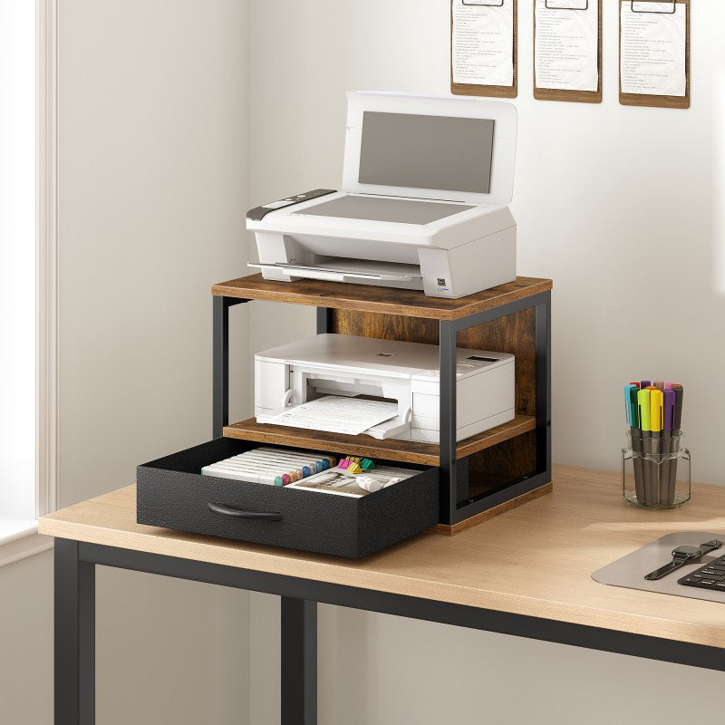 HOOBRO 2-Tier Desktop Printer Stand with Drawer, Under-Desk Printer Table with Storage Shelf, for Home Office, Kitchen, Fax Machine, Scanner