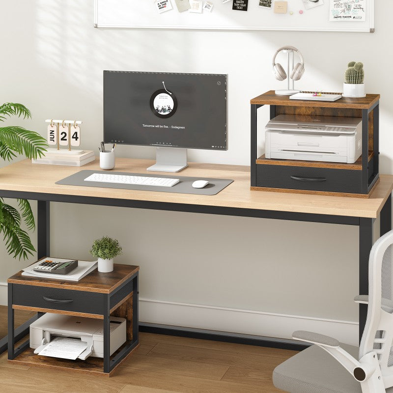 HOOBRO 2-Tier Desktop Printer Stand with Drawer, Under-Desk Printer Table with Storage Shelf, for Home Office, Kitchen, Fax Machine, Scanner