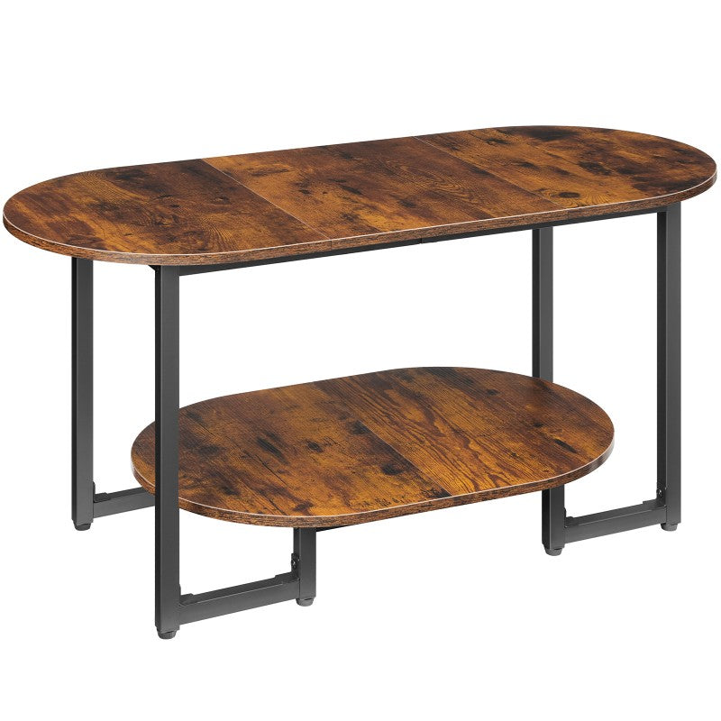HOOBRO Coffee Table for Living Room, Oval Coffee Table with 2-Tier Open Storage Shelf, Small Coffee Table, Industrial Cocktail Tea Table Center Table, Farmhouse, Home Office
