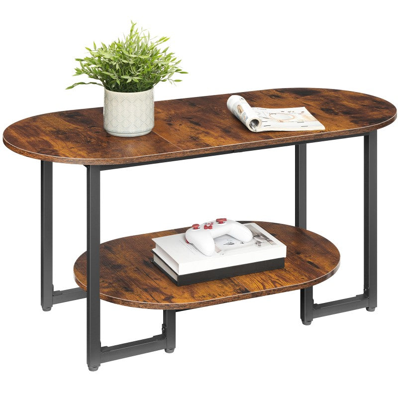HOOBRO Coffee Table for Living Room, Oval Coffee Table with 2-Tier Open Storage Shelf, Small Coffee Table, Industrial Cocktail Tea Table Center Table, Farmhouse, Home Office
