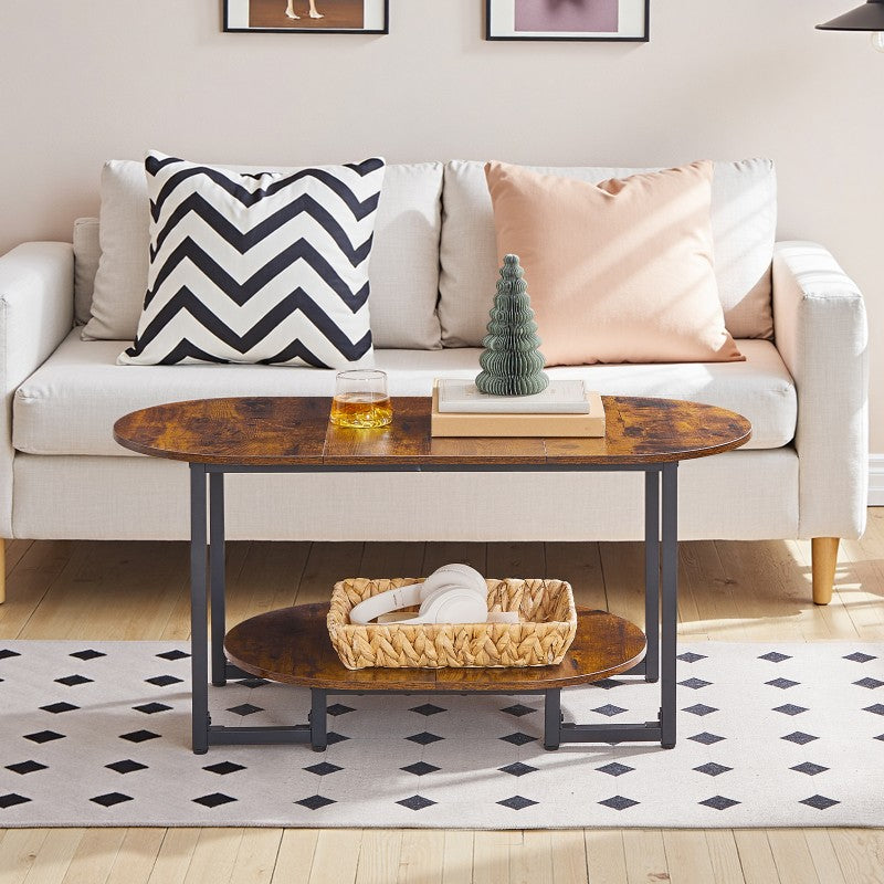 HOOBRO Coffee Table for Living Room, Oval Coffee Table with 2-Tier Open Storage Shelf, Small Coffee Table, Industrial Cocktail Tea Table Center Table, Farmhouse, Home Office