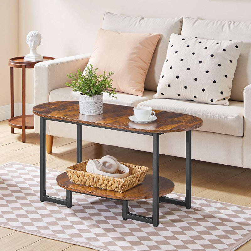HOOBRO Coffee Table for Living Room, Oval Coffee Table with 2-Tier Open Storage Shelf, Small Coffee Table, Industrial Cocktail Tea Table Center Table, Farmhouse, Home Office