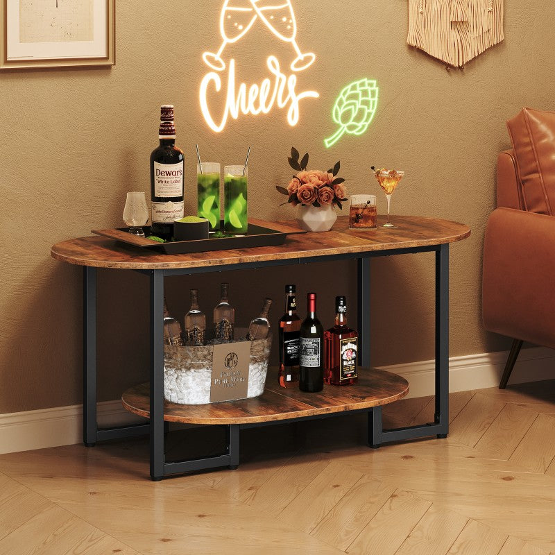 HOOBRO Coffee Table for Living Room, Oval Coffee Table with 2-Tier Open Storage Shelf, Small Coffee Table, Industrial Cocktail Tea Table Center Table, Farmhouse, Home Office