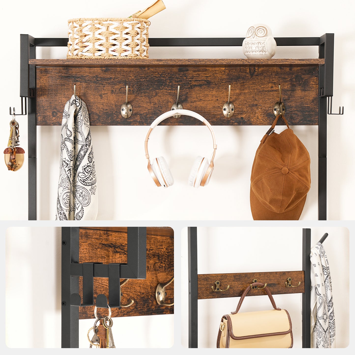 HOOBRO Hall Tree with Bench and Shoe Storage, Entryway Bench with Coat Rack, Shoe and Coat Rack for Entryway, Coat Rack with Shoe Storage and Reversible Storage Shelves