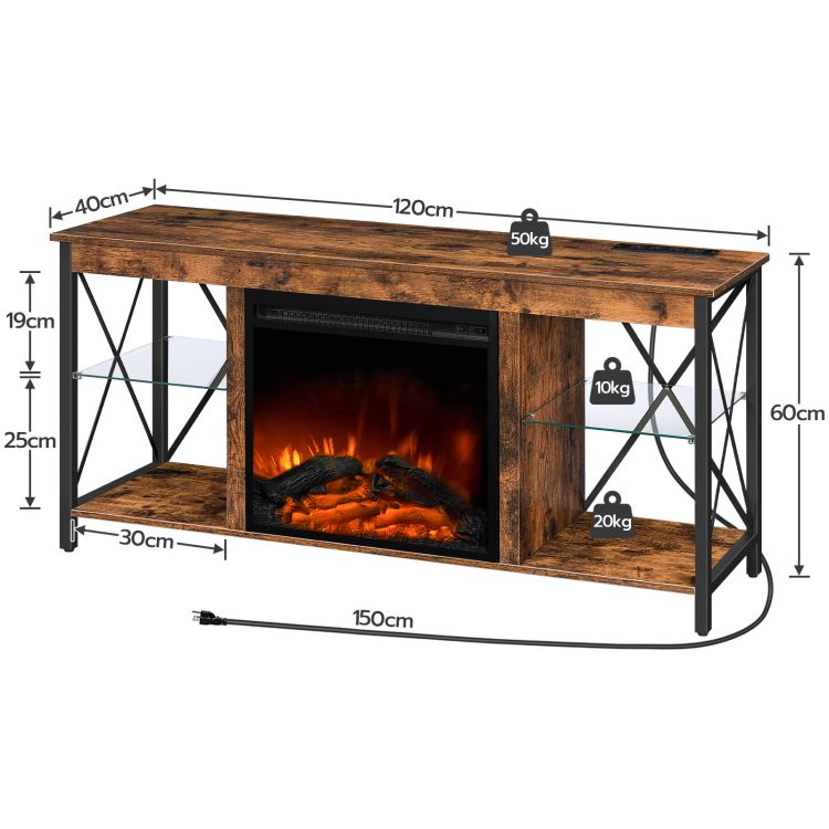 HOOBRO Fireplace TV Stand with Led Lights and Power Outlets, Wooden Media Entertainment Center Console Table with Glass Shelves, Fireplace TV Console for TVs up to 55"