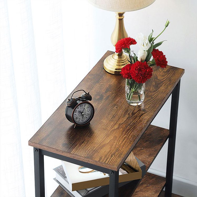HOOBRO 3-Tier Rustic Industrial End Table, Narrow Nightstand for Small Spaces - Easy Assembly