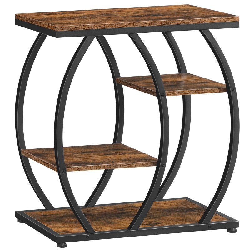 HOOBRO 4 Tier End Table, Narrow Side Table, Industrial Nightstand and Bedside Table with Storage Shelves, for Living Room, Bedroom, Office, Geometric Metal Frame