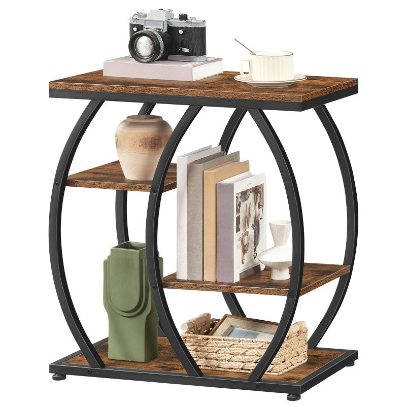 HOOBRO 4 Tier End Table, Narrow Side Table, Industrial Nightstand and Bedside Table with Storage Shelves, for Living Room, Bedroom, Office, Geometric Metal Frame