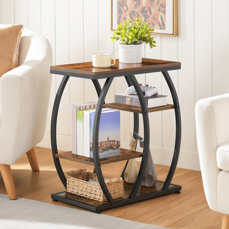 HOOBRO 4 Tier End Table, Narrow Side Table, Industrial Nightstand and Bedside Table with Storage Shelves, for Living Room, Bedroom, Office, Geometric Metal Frame