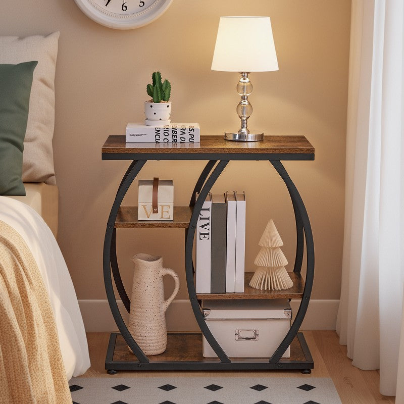 HOOBRO 4 Tier End Table, Narrow Side Table, Industrial Nightstand and Bedside Table with Storage Shelves, for Living Room, Bedroom, Office, Geometric Metal Frame