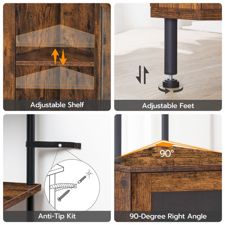 HOOBRO Corner Shelf Stand, 64.8" Tall Industrial Corner Cabinet with Doors, 5-Tier Corner Bookcase, Corner Display Cabinet Plant Stand, Display Shelves Rack for Living Room