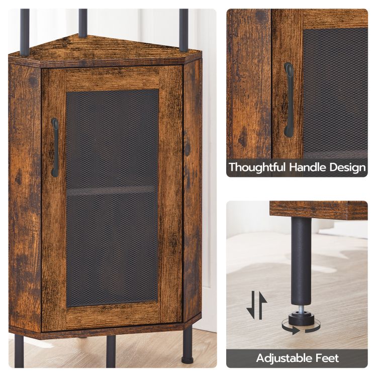 HOOBRO Corner Shelf Stand, 64.8" Tall Industrial Corner Cabinet with Doors, 5-Tier Corner Bookcase, Corner Display Cabinet Plant Stand, Display Shelves Rack for Living Room