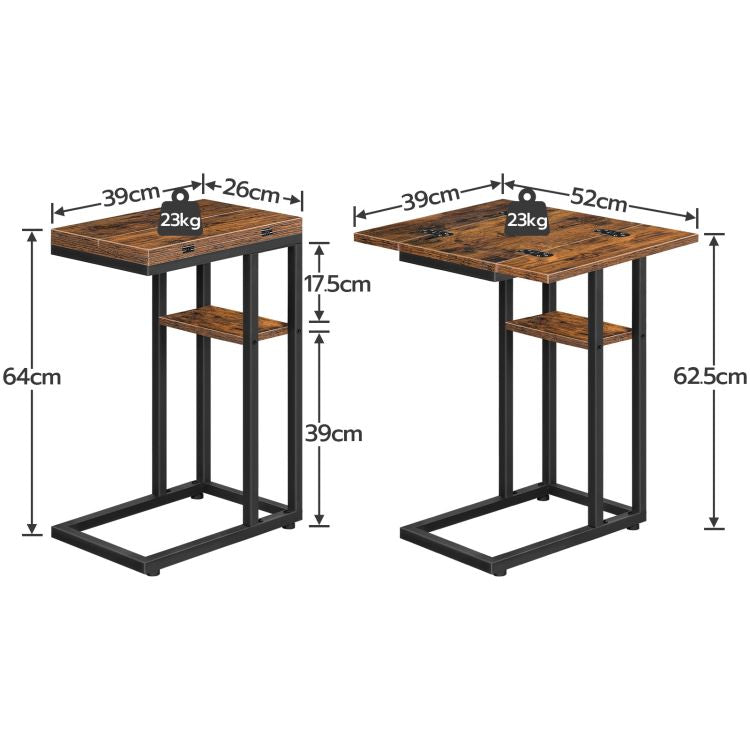 HOOBRO Brown C-Type Folding Side Table with Storage Rack