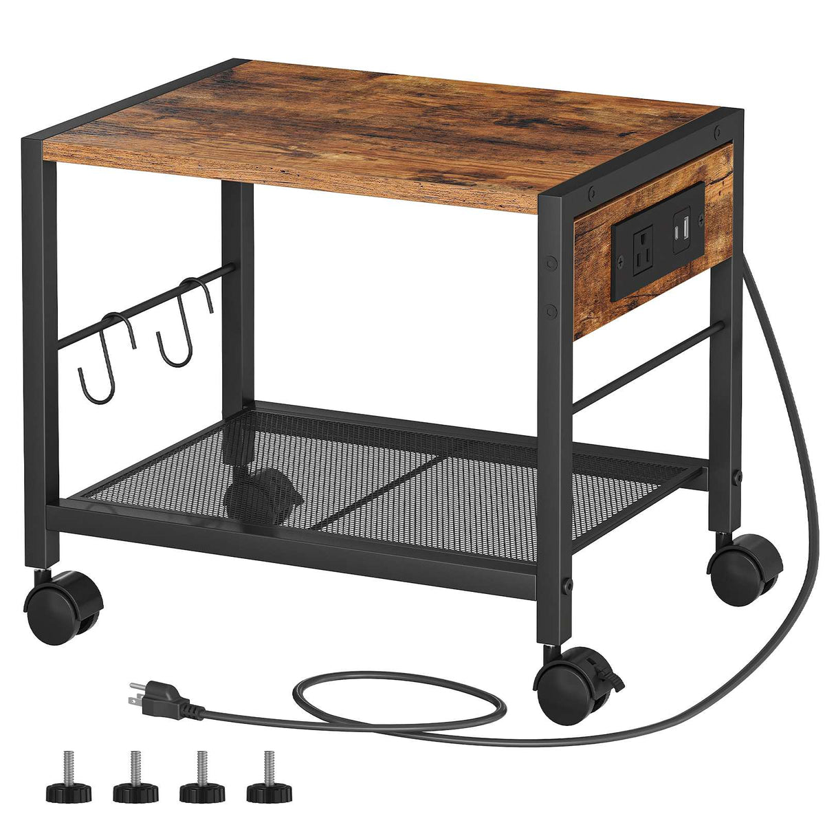 HOOBRO Mobile Printer Stand with Charging Station, 2-Tier Under Desk Storage Cart