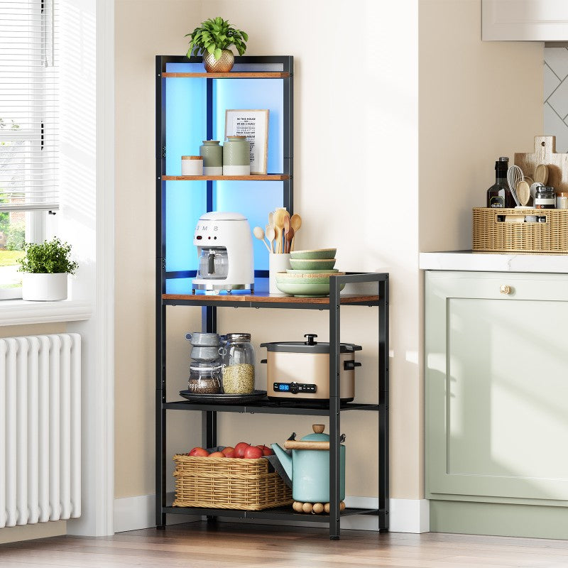 HOOBRO 5-Tier Corner Shelf Stand, Corner Shelf with LED Light, Corner Table with Bookshelf, Tall Storage Organizer Display Rack, for Small Spaces, Living Room, Office, Entryway
