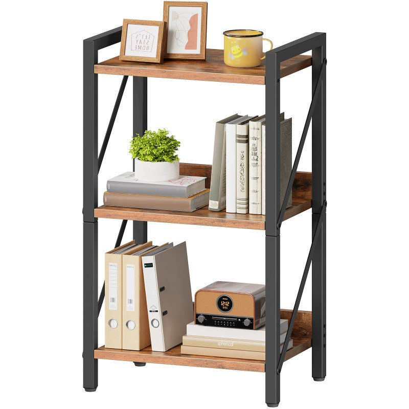 HOOBRO Bookshelf, 3-Tier Industrial Bookcase, Book Shelf Storage Organizer, Small Bookshelf with Metal Frame for Living Room, Bedroom, Home Office, Kitchen