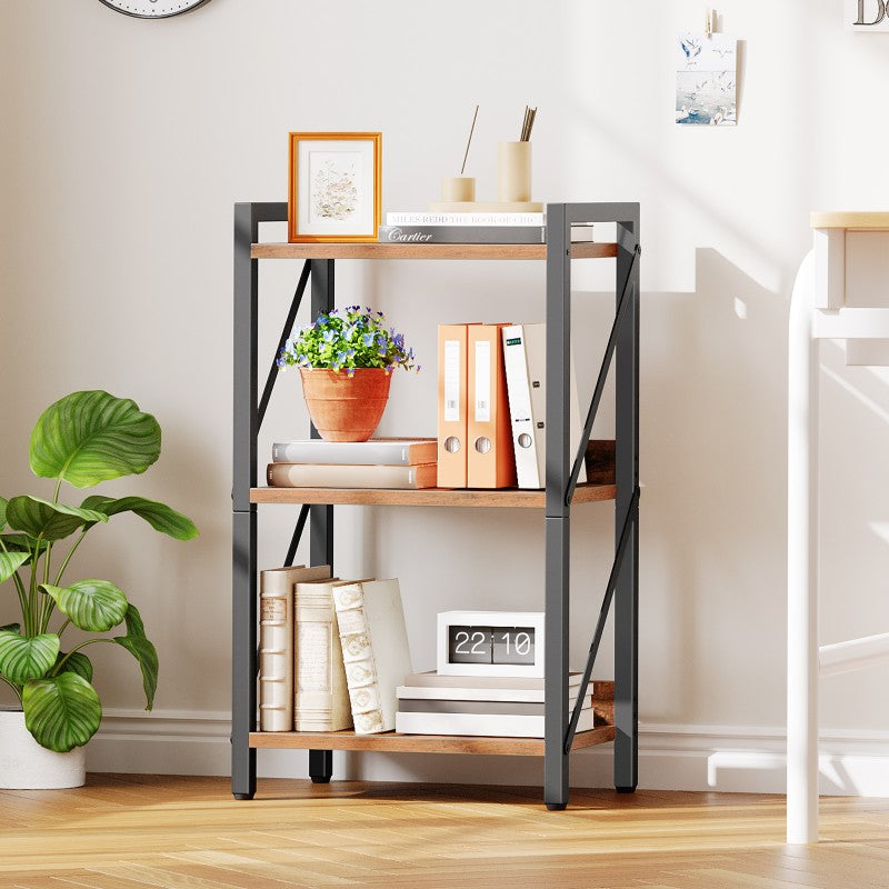 HOOBRO Bookshelf, 3-Tier Industrial Bookcase, Book Shelf Storage Organizer, Small Bookshelf with Metal Frame for Living Room, Bedroom, Home Office, Kitchen