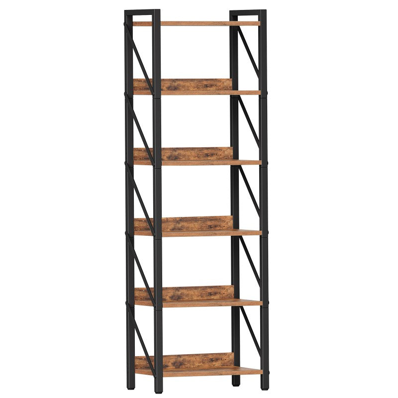 HOOBRO Bookshelf, 6-Tier Industrial Bookcase, Book Shelf Storage Organizer, Tall Bookshelf with Metal Frame for Living Room, Bedroom, Home Office, Kitchen