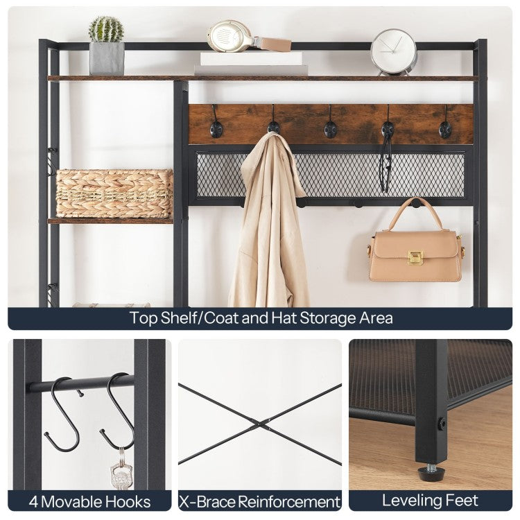 HOOBRO Hall Tree with Bench, Coat Rack with Shoe Storage, Entryway Bebch with Coat Rack, Coat and Shoe Rack, 5-Tier Shelves, 2 Fabric Drawers, 9 Coat Hooks, 4 Side Hooks