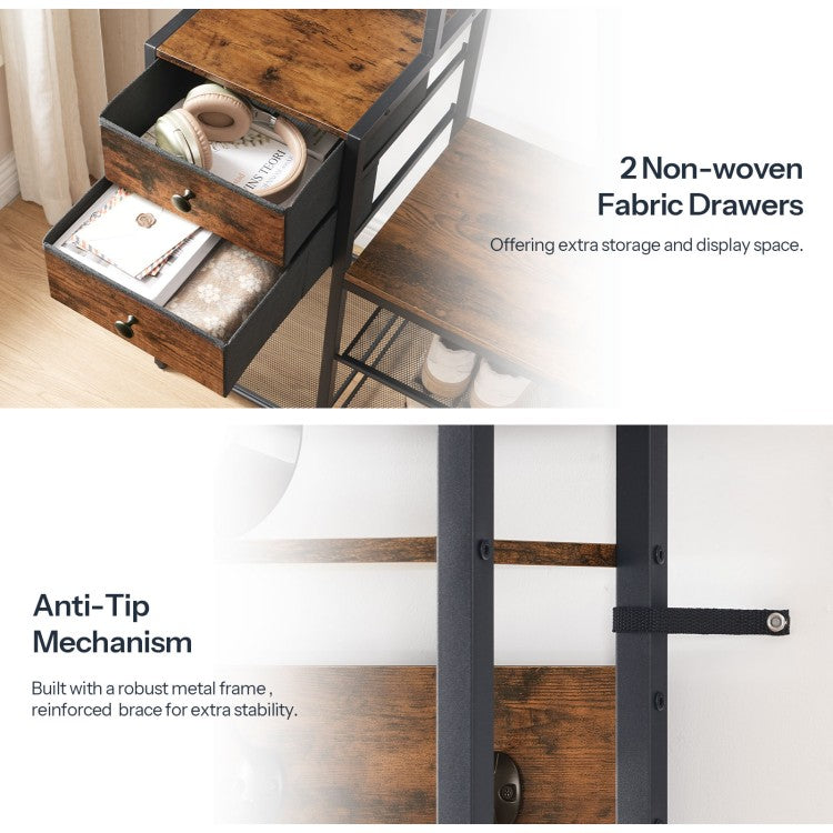HOOBRO Hall Tree with Bench, Coat Rack with Shoe Storage, Entryway Bebch with Coat Rack, Coat and Shoe Rack, 5-Tier Shelves, 2 Fabric Drawers, 9 Coat Hooks, 4 Side Hooks