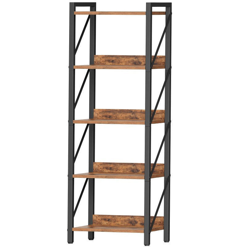 HOOBRO Bookshelf, 5-Tier Industrial Bookcase, Book Shelf Storage Organizer, Tall Bookshelf with Metal Frame for Living Room, Bedroom, Home Office, Kitchen