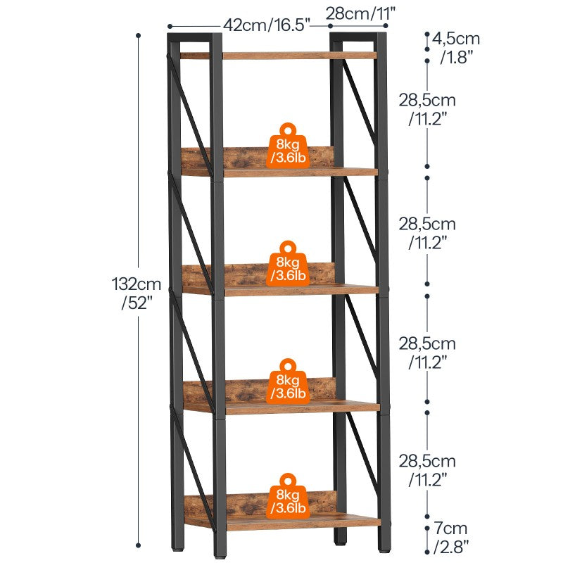 HOOBRO Bookshelf, 5-Tier Industrial Bookcase, Book Shelf Storage Organizer, Tall Bookshelf with Metal Frame for Living Room, Bedroom, Home Office, Kitchen
