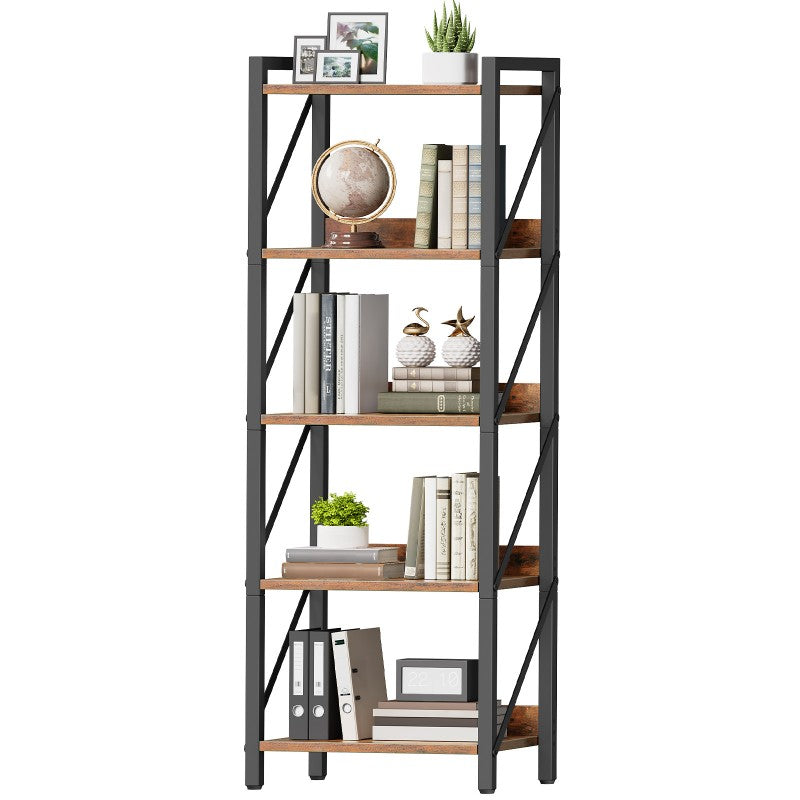 HOOBRO Bookshelf, 5-Tier Industrial Bookcase, Book Shelf Storage Organizer, Tall Bookshelf with Metal Frame for Living Room, Bedroom, Home Office, Kitchen