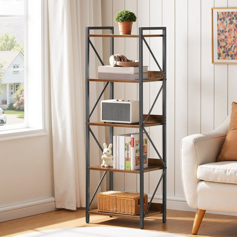 HOOBRO Bookshelf, 5-Tier Industrial Bookcase, Book Shelf Storage Organizer, Tall Bookshelf with Metal Frame for Living Room, Bedroom, Home Office, Kitchen