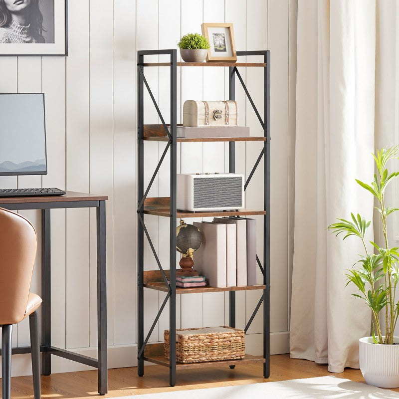 HOOBRO Bookshelf, 5-Tier Industrial Bookcase, Book Shelf Storage Organizer, Tall Bookshelf with Metal Frame for Living Room, Bedroom, Home Office, Kitchen