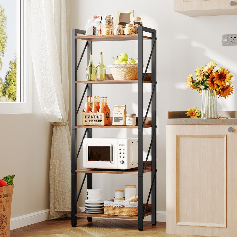 HOOBRO Bookshelf, 5-Tier Industrial Bookcase, Book Shelf Storage Organizer, Tall Bookshelf with Metal Frame for Living Room, Bedroom, Home Office, Kitchen