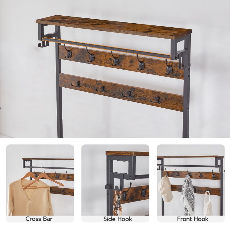 HOOBRO Hall Tree with Bench, Entryway Coat Rack with Shoe Rack, Shoe and Coat Rack, 5 Tier Shoe Storage Organizer with Oxford Fabric Side Pockets, Adjustable Mesh Shelves